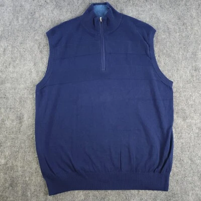 Johnston & Murphy Quarter Zip Vest XL Sweater Blue Solid Sleeveless Cotton - Image 1 of 4