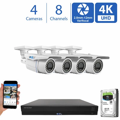 8 Channel Security Camera System 1TB DVR (4) 8MP CCTV Varifocal 4K Bullet Camera - Image 1 of 4