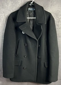 Vintage Polo Ralph Lauren Peacoat Marine Navy Wool 13 Star Buttons Large - Picture 1 of 15