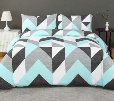 Juego de cama edredón tamaño King 3 piezas, patrón geométrico AQUA/GRIS Foto 1 de 4