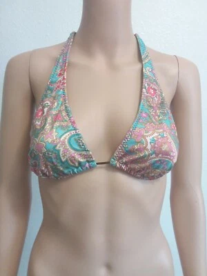 Malia Mills Swim Top L boho Floral Bikini Top triangle style swimwear women's - Image 1 of 4