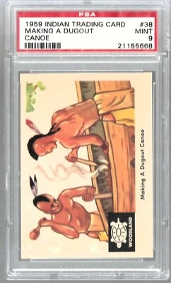 1959 Indian Trading Card #38 Making A Dugout Canoe PSA 9 Mint 21155668 - Image 1 of 3
