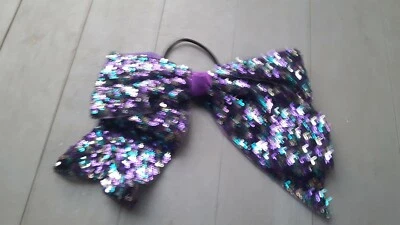 Porta cola de caballo Cheer Bow lentejuelas púrpura azul negro plata gimnasia Foto 1 de 2