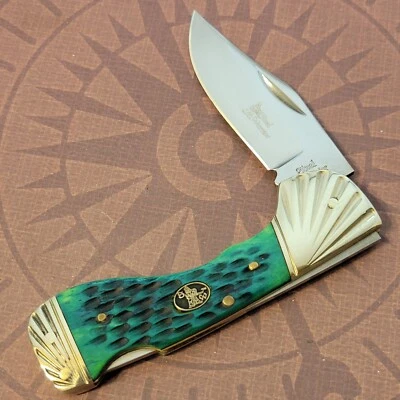 Steel Warrior Knife Choctaw Lockback Green Jigged Bone Handles Fancy Bolsters - Image 1 of 4