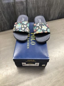 polo ralph lauren Sandals Junior Size 4 Navy Blue hawaiian Bear Gansett - Picture 1 of 14