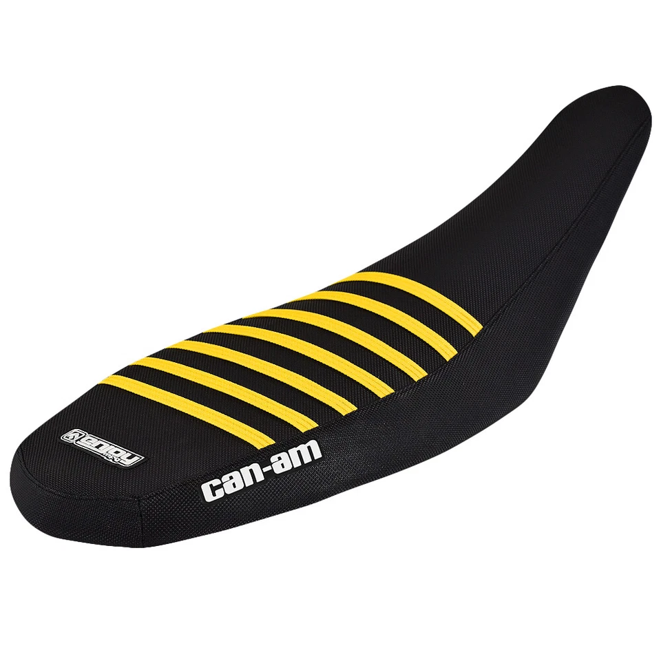 Cubierta de asiento Can Am Ds 450 x 2008-2015 TODA NEGRA con logotipo de costillas amarillas #257 Foto 1 de 4
