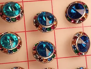 5 Multi Colored Rainbow Rhinestone Shank Buttons Royal Blue Acrylic 7/8" 22mm - Picture 1 of 4