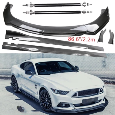 For Ford Mustang Carbon Fiber Front Bumper Lip Spoiler 86.6" Side Skirt Kit Foto 1 de 4
