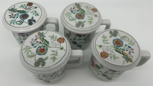 Cisco Torrance China 4 Tea Cup with 4 Flat Lids~USED~Floral Flowers Coffee Mug - Picture 1 of 14