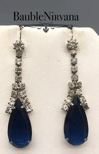 Juego de pendientes colgantes vintage de cristal azul zafiro oscuro con pedrería y lágrima - Imagen 1 de 4