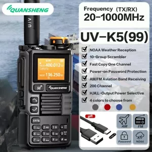 QUANSHENG UV-K5 (99)Walkie Talkie 5W Multi-Band Type C, Long Range, Ham radio FR - Imagen 1 de 8