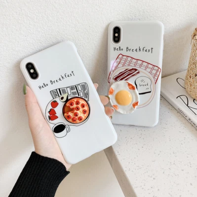 Cute Cartoon Bacon and Egg Pizza Breakfast Design Case for iPhone X/XS/XR/XS Max - Image 1 of 4