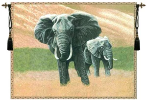 Elefanten belgisch gewebt Chenille Wildtiere Wandbehang - Bild 1 von 1