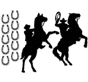 Cowboys on Horses Silhouette Cutout western party 12 black cardboard decorations - Picture 1 of 1