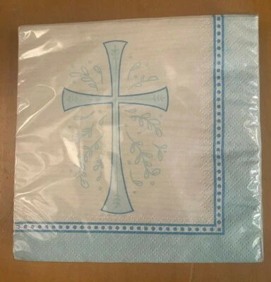 Divinity Blue Pattern Communion/Baptism/Confirmation Beverage Napkins 16 -2Ply - Image 1 of 2