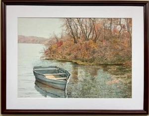 Helen Rundell "Adrift" FRAMED Lmtd Ed Plate Signed Art Lake Boat Landscape NEW - Picture 1 of 3