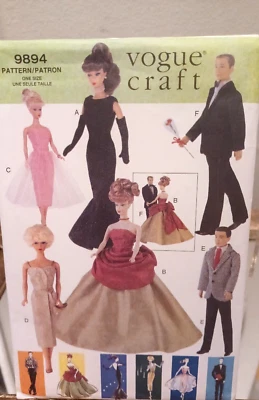 Vogue Craft Pattern 9894 Vtg Fashions Barbie & KEN Retro  doll Collection UNCUT - Image 1 of 4