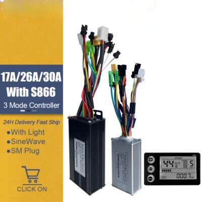 Electric Bike 17A 26A 30A Three-Mode Sine Wave Controller with S866 LCD Display - Image 1 of 4