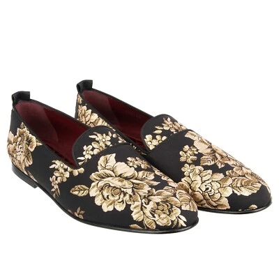 Zapatos Mocasines Dolce & Gabbana Rosa Jacquard Joven Pope Negro Dorado 45 EE. UU. 12 REINO UNIDO 11 Foto 1 de 4