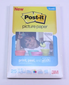 NEW Post-It Picture Paper Peel & Stick 3M 4x6 25 Sheets Semi Gloss SEALED - Picture 1 of 4