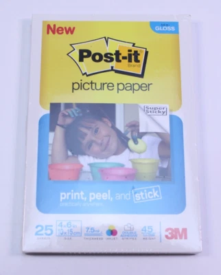 NEW Post-It Picture Paper Peel & Stick 3M 4x6 25 Sheets Semi Gloss SEALED - Image 1 of 4