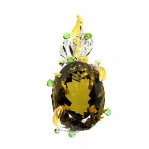 Ciondolo SHOLA vero quarzo olive naturali/spilla argento sterling N265 - Foto 1 di 3