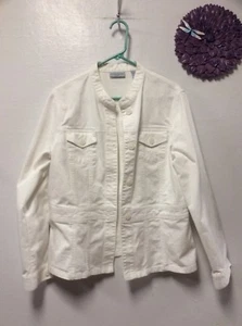 Womens Casual White Jacket Size Large Button Down Pockets Valerie Stevens Y5 - Picture 1 of 7