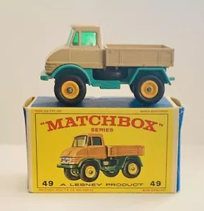 Vintage Lesney Matchbox Car Series #49 UNIMOG MERCEDES TAN AND TEAL Original Box - Picture 1 of 10