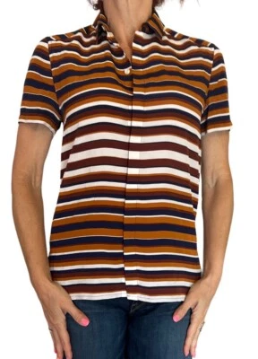 Blusa camisa para mujer Kenzo naranja/azul marino a rayas de seda manga corta con botones 36 4 Foto 1 de 4