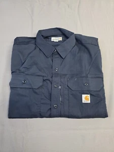 Carhartt Mens Long-Sleeve Button-Down Work Shirt, Navy - Picture 1 of 12
