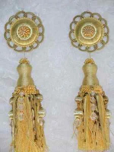 2 Rosette Tassel Fringe Bead Ball Trim Light Gold - Picture 1 of 2