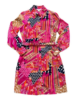 Vestido Camisa Charter Club Abotonada Talla S Cinturón Manga Larga Rosa Azul Marino Nuevo con Etiquetas Foto 1 de 4