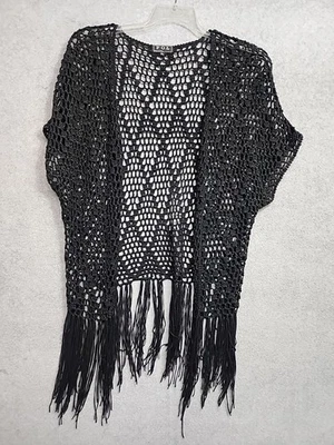 Suéter Anthropologie POL Negro Crochet Grande Talla 1XLarge Túnica con Flecos Y2K  Foto 1 de 4