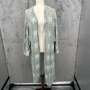 Cato Duster Cardigan Woman 26/28W Green Gray Knit  Lace Back Boho Lagenlook - Picture 1 of 12