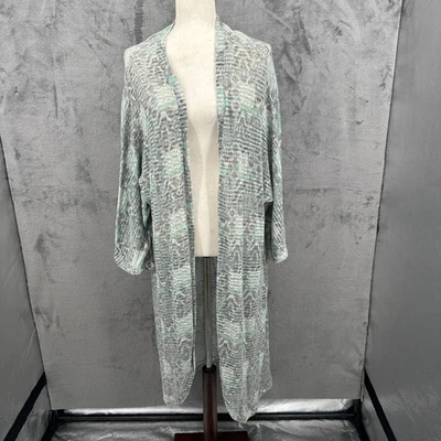 Cárdigan Plumero Cato Mujer 26/28W Verde Gris Tejido Encaje Espalda Boho Lagenlook Foto 1 de 4