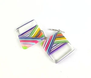Sobral Retroz Ibis Clear Square Diamond Shape Bead Art Deco Stripes Earrings - Picture 1 of 6