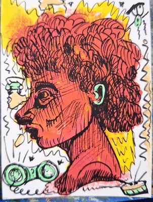 Retrato y cosas que hacen ruido ACEO ATC ROBLE ORIGINAL 3,5 x 2,5 pulgadas Foto 1 de 3