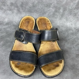 BORN Black Leather Buckle Open Toe CHUNKY Heel Sandal Size 8 - Picture 1 of 13