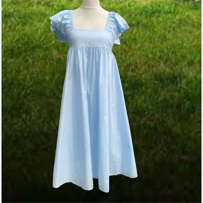 Vestido H&M Azul Pálido Largo Cuento de Hadas Fluido Cottagecore Manga Abullonada Talla Pequeña Foto 1 de 2