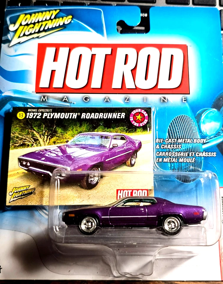 Johnny Lightning #13 HOT Rod 1972 Plymouth Roadrunner Purple w White Interior - Image 1 of 4