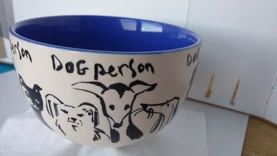 Anthropologie Bowl MY KIND OF PERSON Matte DOG Stoneware 23oz BLUE Interior - Image 1 of 4