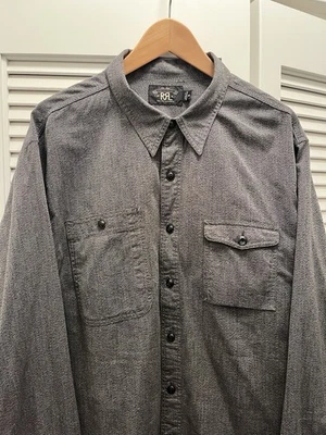 Camisa de Trabajo RRL Abotonada Gris Jaspeado XXL Doble RL Foto 1 de 4