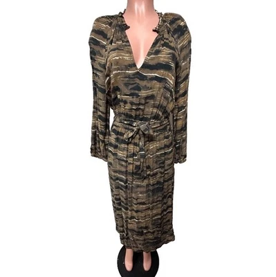 Maxi Vestido Anthropologie Tela y Piedra Cinturón Manga Larga Boho Marrón XS Nuevo Foto 1 de 4