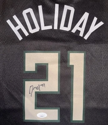 Camiseta deportiva firmada por Jrue Holiday autografiada de los Milwaukee Bucks de las Finales de la NBA Jordan certificado de autenticidad JSA Foto 1 de 4