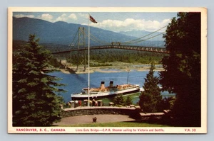 Vintage Vancouver Lions Gate Bridge CPR Steamer Postcard Canada - Picture 1 of 2