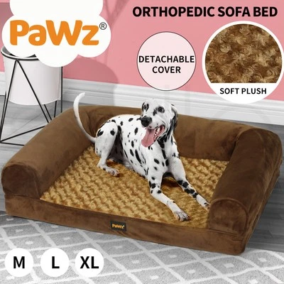 Pawz Pet Dog Calming Bed Memory Foam Orthopedic Sofa Removable Cover Large Brown - image 1 of 4