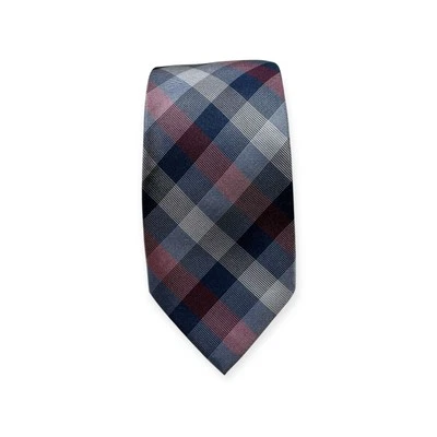 Corbata a cuadros púrpura de diseñador 100 % seda vintage Ryan Seacrest W2,75 L58 411 Foto 1 de 4