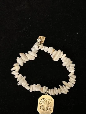 Pulseira elástica John Wind moderna vintage concha de vidro branca natural - Imagem 1 de 3