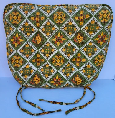 Vintage 1970s Gold Yellow Green Tufted Chair Cushion Tie Back Retro Americana - Image 1 of 4