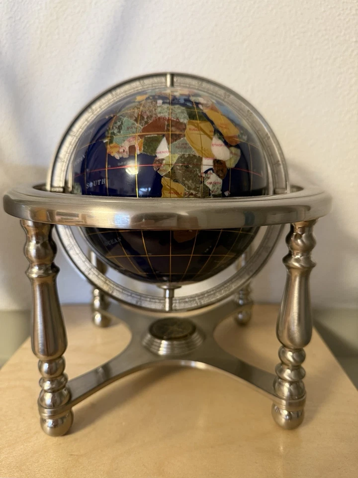 Vintage Edelstein Globus mit Kompass – Stein Inlay Weltkugel – ca. 25 cm - Bild 1 von 4